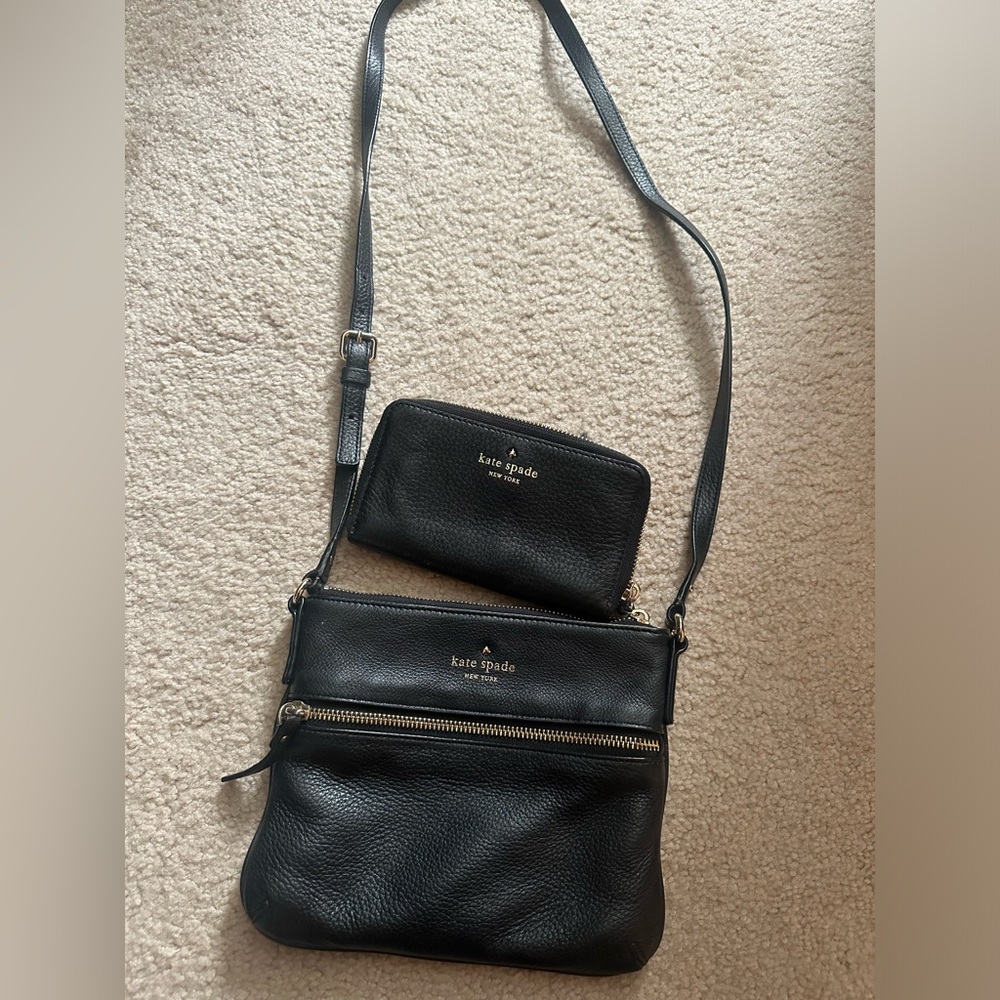 Kate Spade black small crossbody bag and wallet.